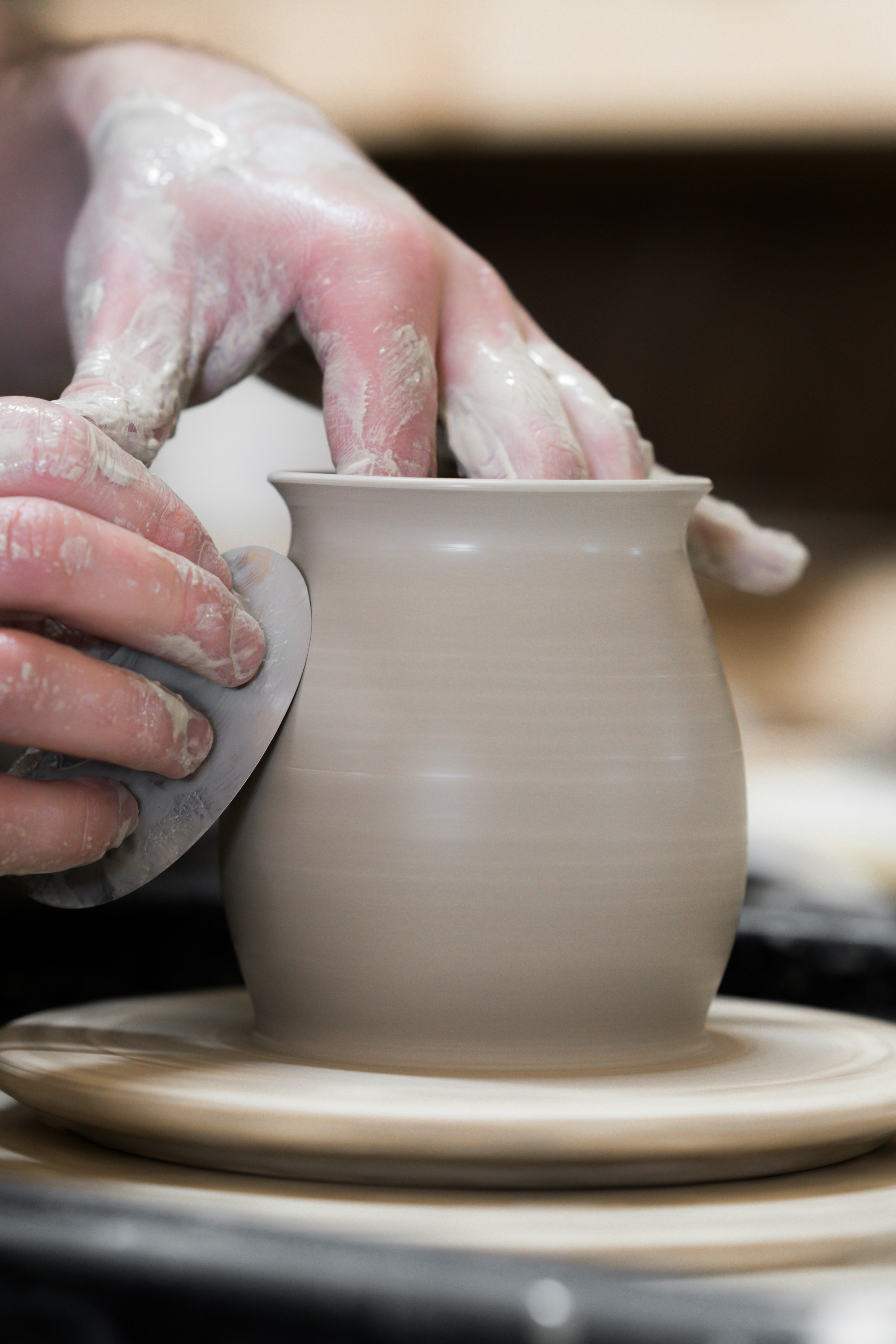 Handmade pottery on a spinning wheel